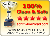 WMV to AVI MPEG DVD WMV Converter 4.6.1217 Clean & Safe award